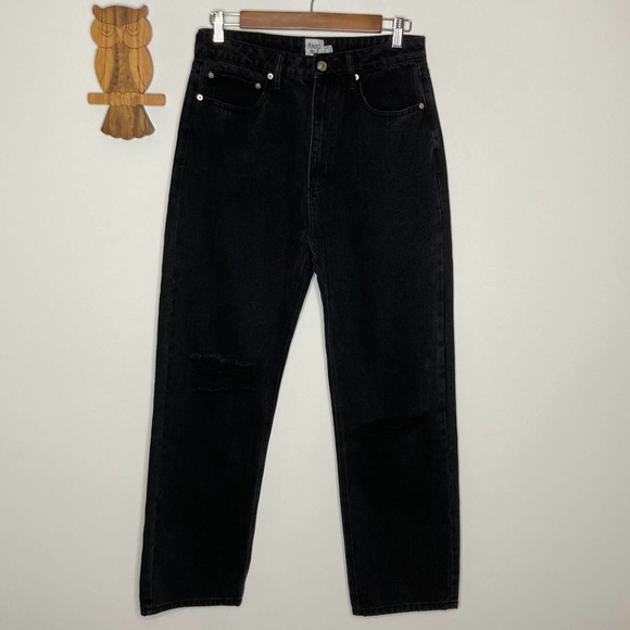 Princess Polly Denim - Princess Polly High-Rise Boyfriend Destructed black jeans